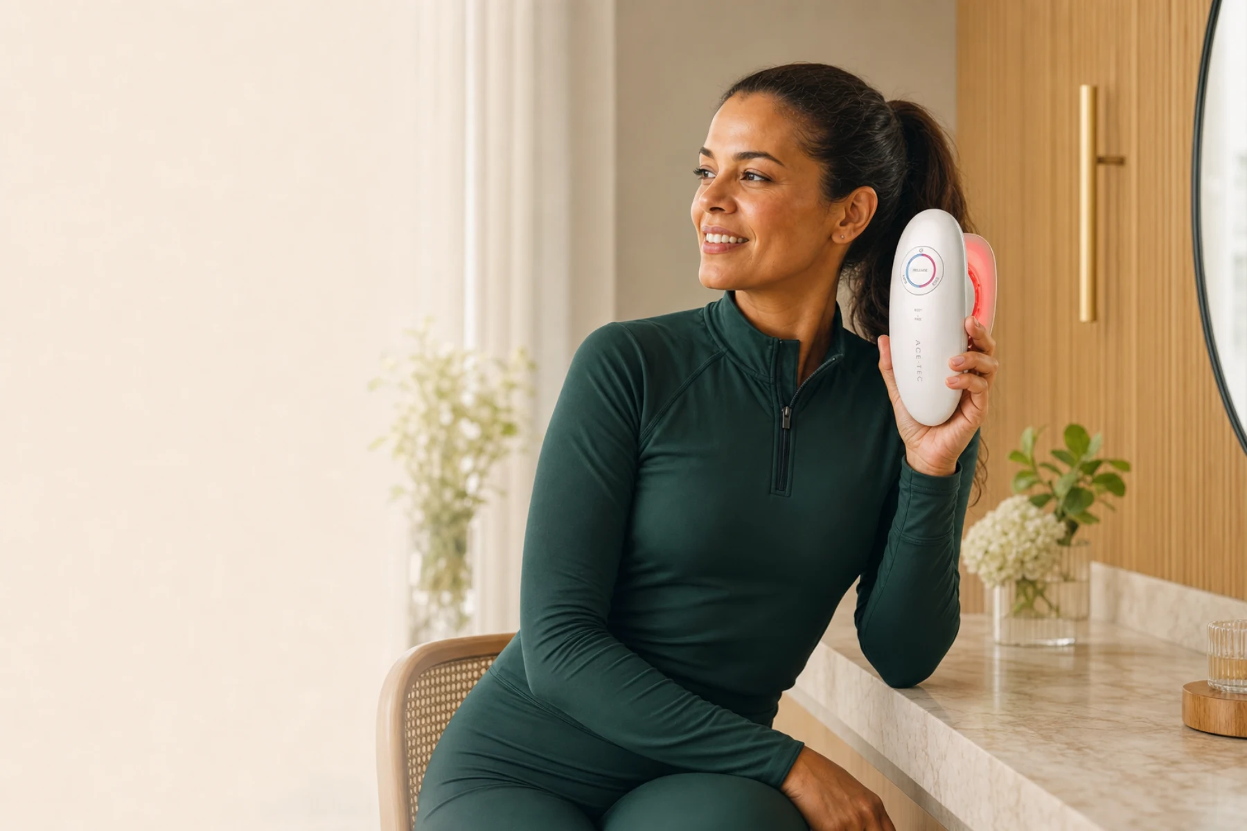 Mulher usando o Celluli em sua rotina corporal
